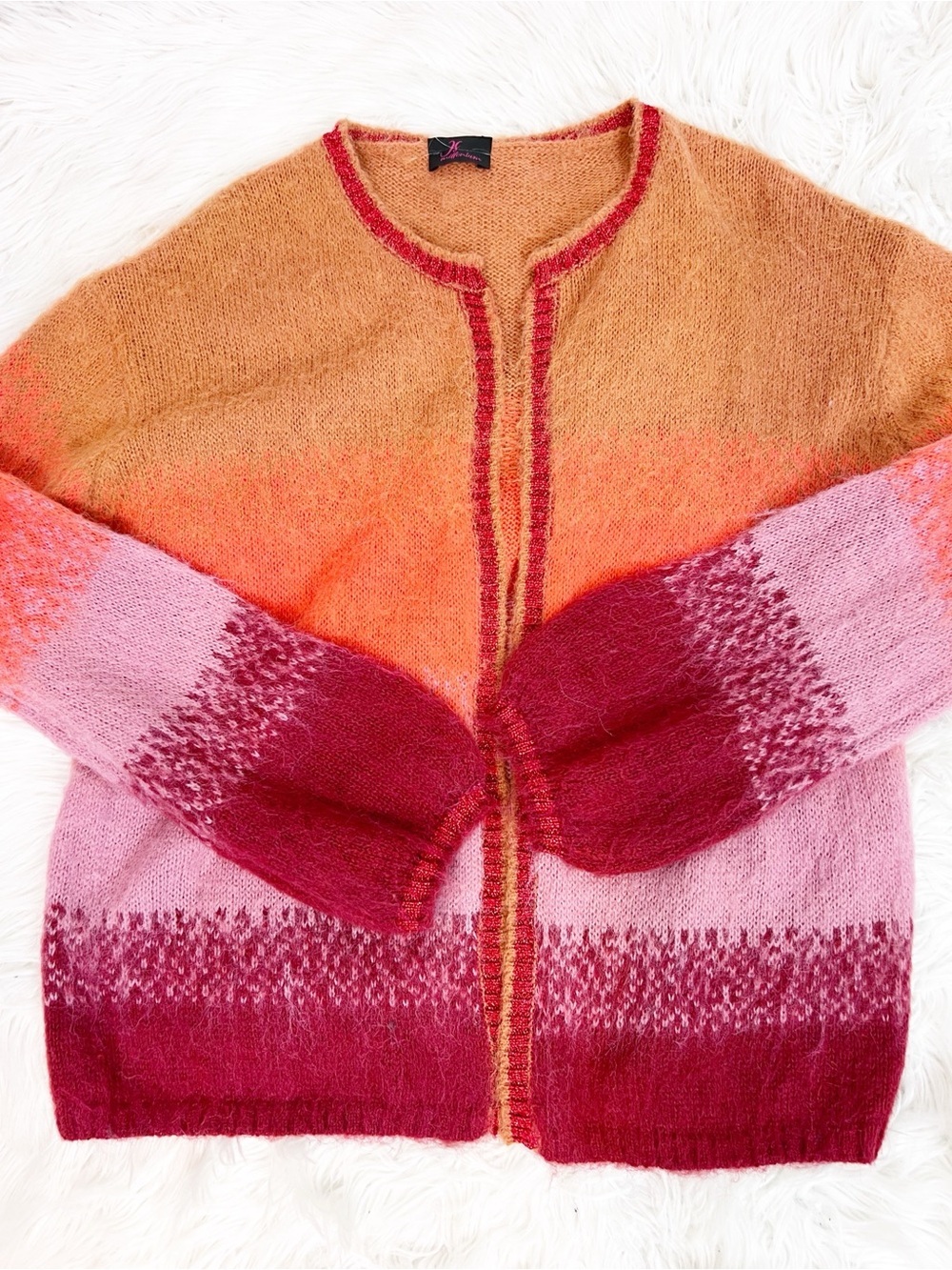 JS MILLENIUM ORANGE PINK BURGUNDY OPEN FRONT CARDIGAN SWEATER WOMENS MEDIUM